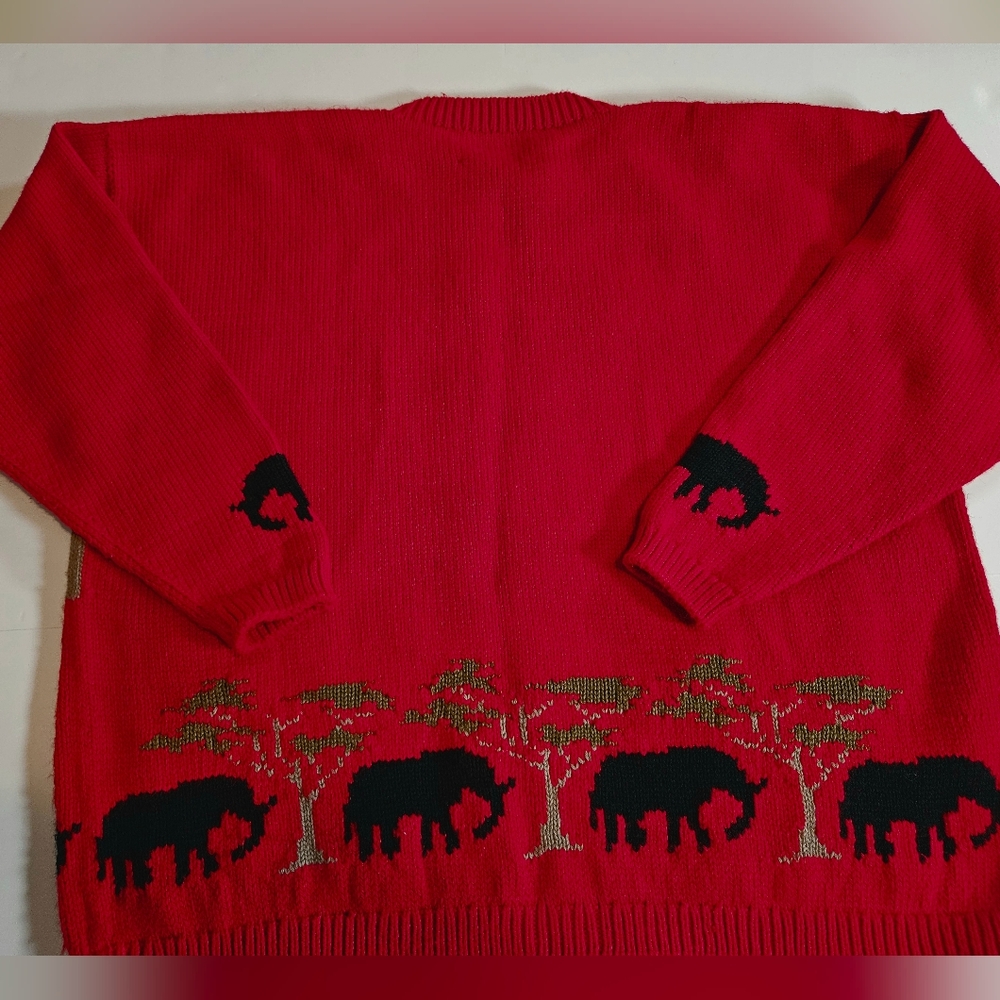 Vintage Cardigan SM 90s Buttons red Heavy Cotton Safari Oversize Artsy Indie - Picture 10 of 12